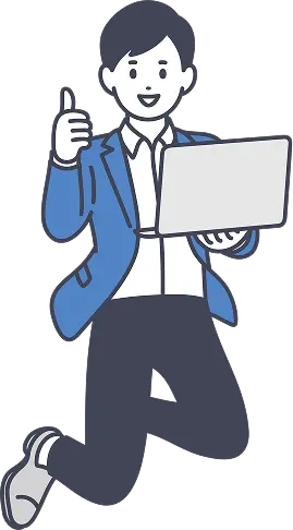 パソコンを片手にgoodポーズをする男性イラスト