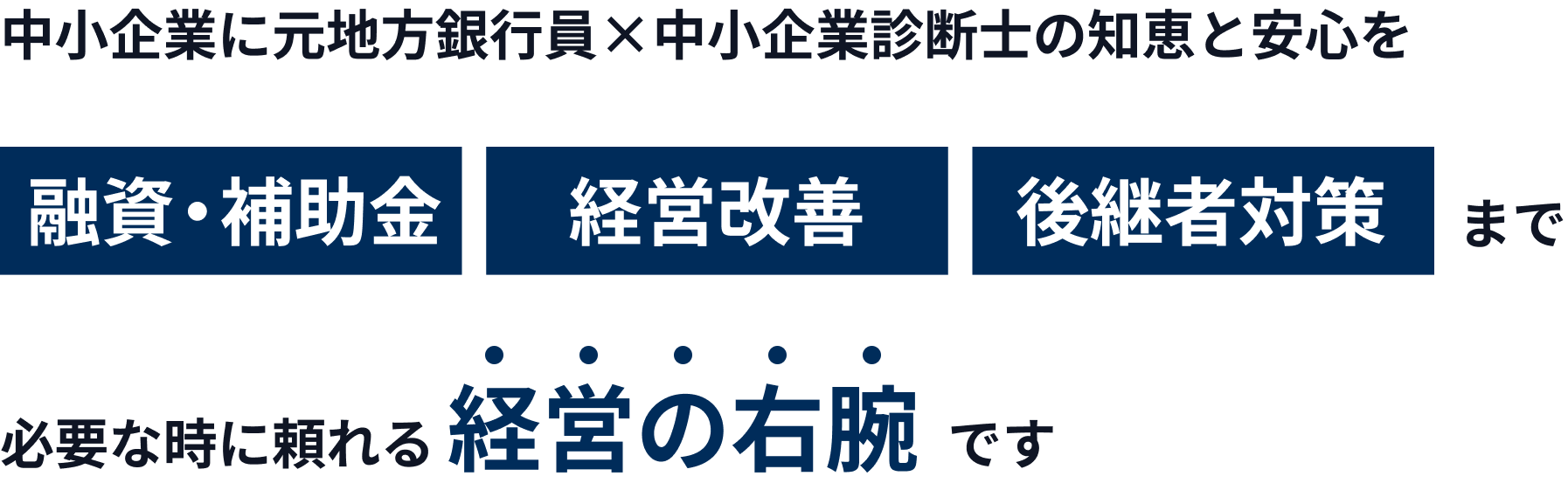 中小企業に元地方銀行員×中小企業診断士の知恵と安心を_融資・補助金、経営改善、後継者対策まで_必要な時に頼れる経営の右腕です